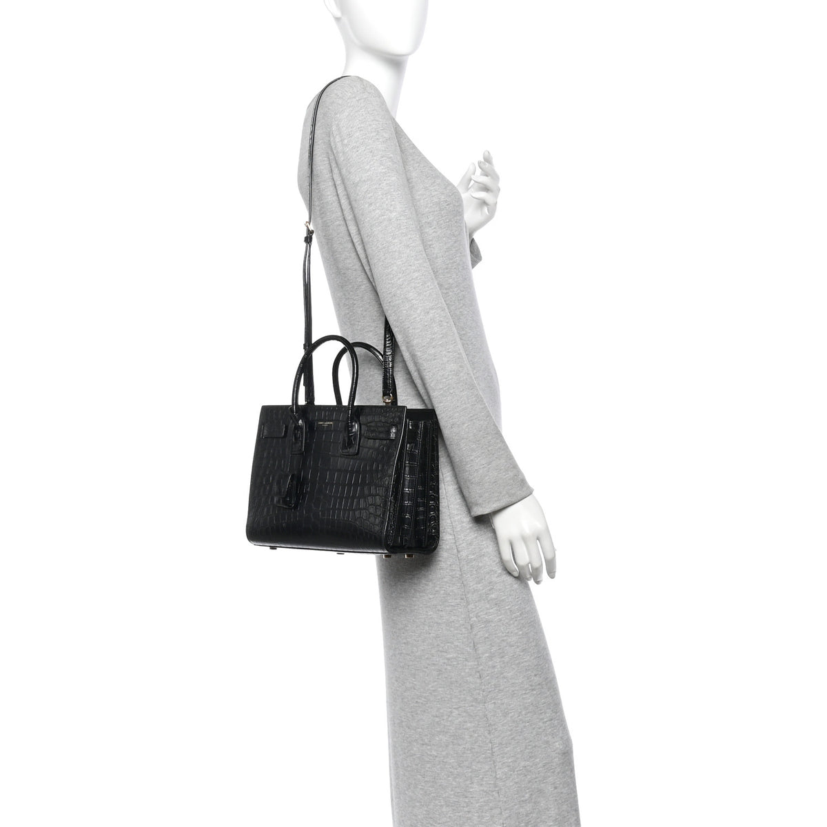 Calfskin Crocodile Embossed Baby Sac De Jour Black