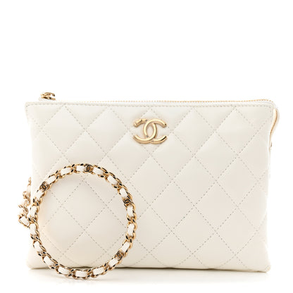 Chanel Shiny Crumpled Calfskin Quilted Clutch Bag White 1 of 9