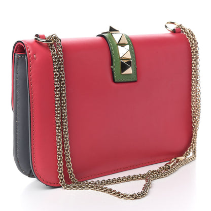 Valentino Garavani Vitello Medium Glam Lock Rockstud Flap Deep Rose Scarlet Grey Green 2 of 9