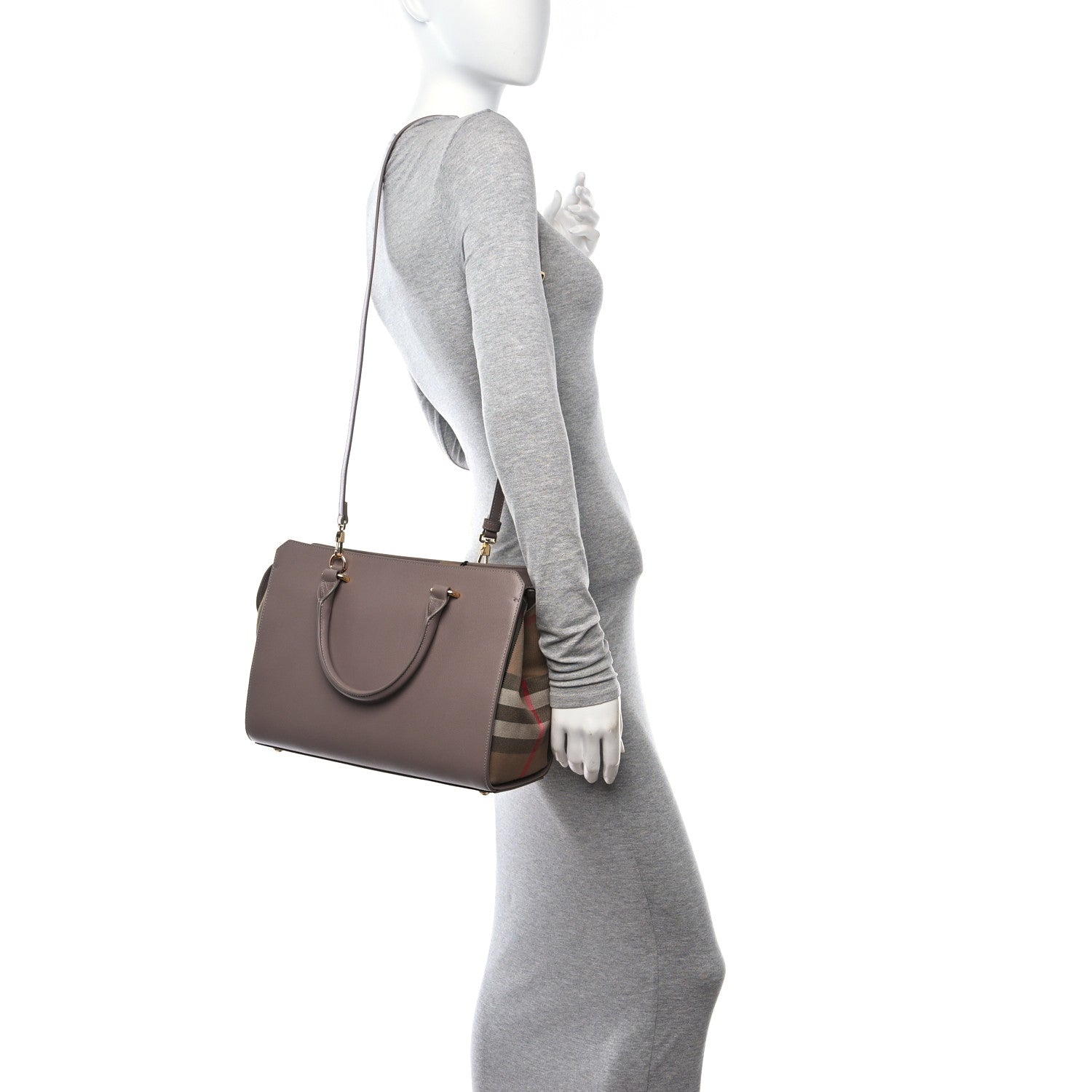 Burberry Calfskin Mega Check Small Banwell Tote Grey Mink 2 of 10
