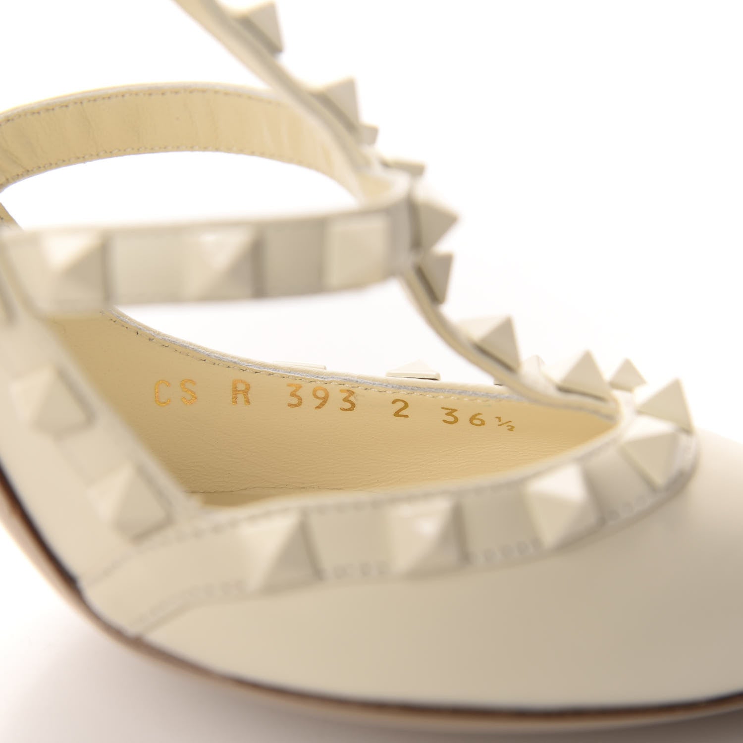Valentino Garavani Calfskin Lacquered Monochrome Rockstud Ankle Strap 100mm Pumps 36.5 Ivory 9 of 10