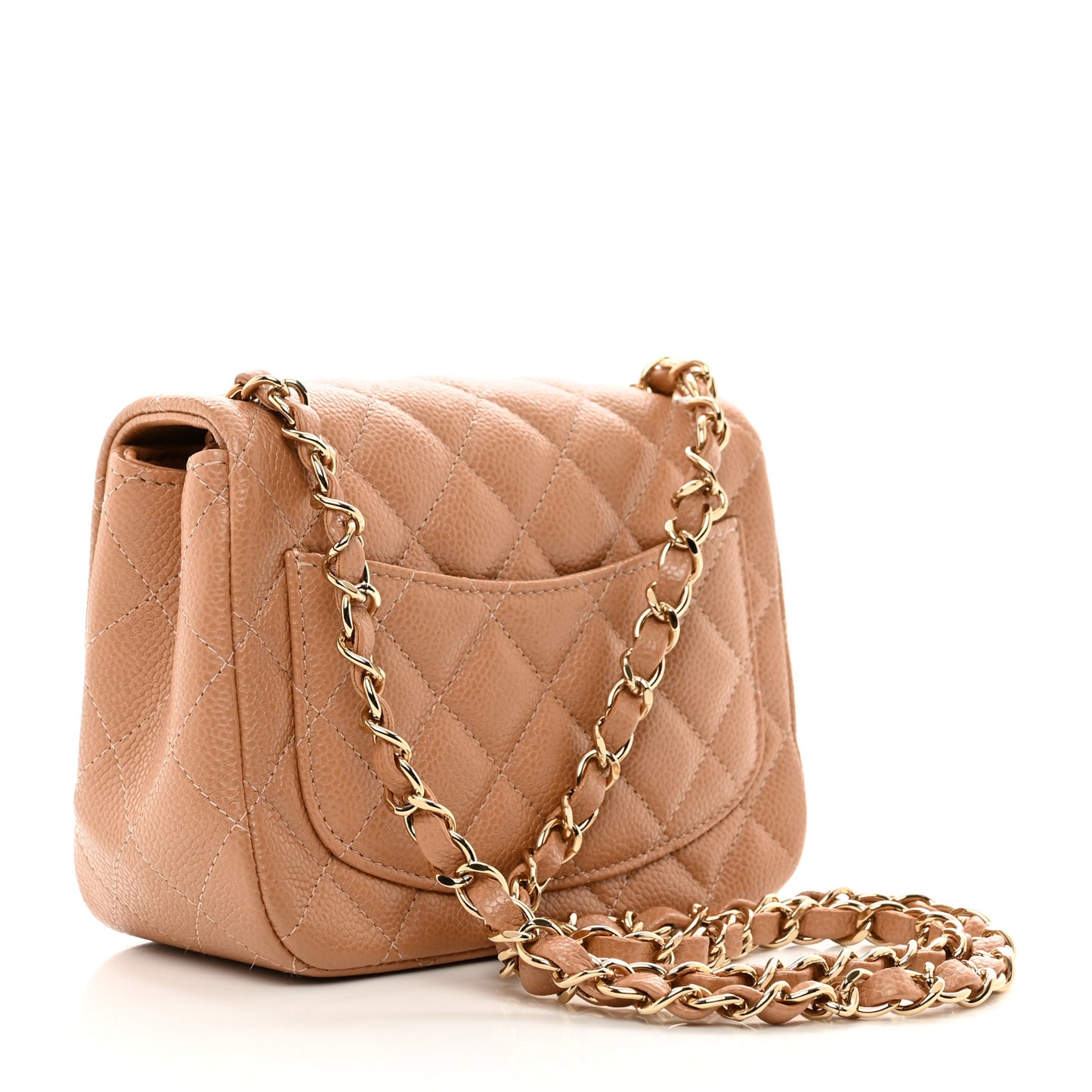 Caviar Quilted Mini Square Flap Beige