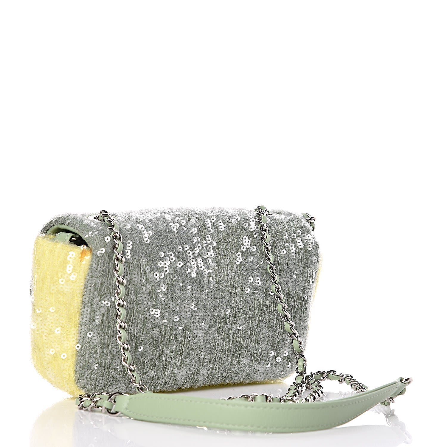 Chanel Sequin Mini Waterfall Flap Green Light Green Yellow 3 of 13