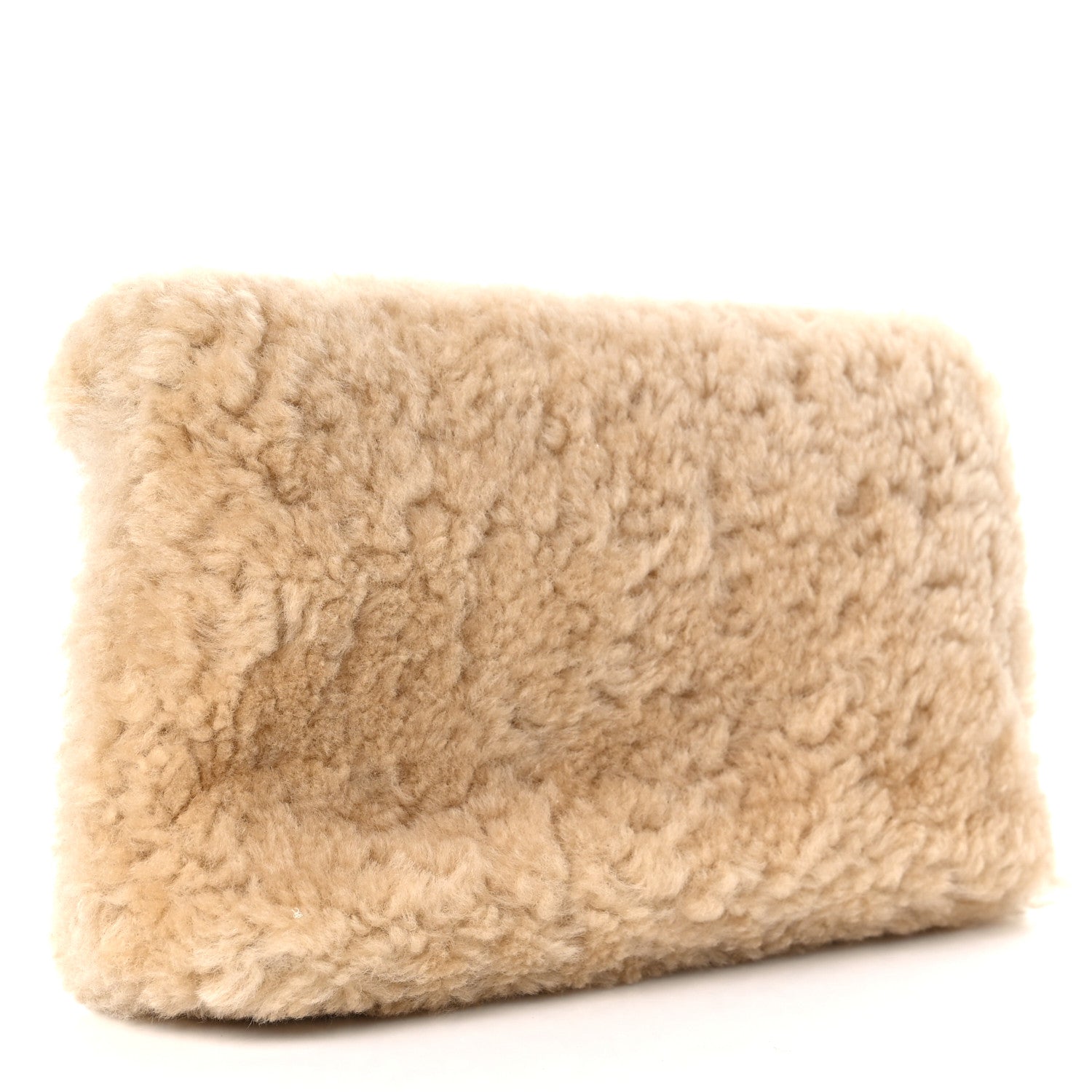 Saint Laurent Shearling Quilted Monogram Loulou Puffer Pouch Clutch Natural Beige Brick 4 of 10