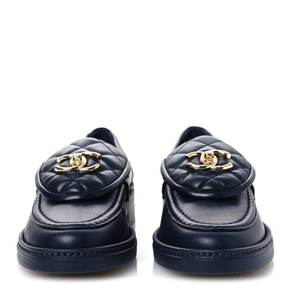 Chanel Lambskin Quilted CC Turnlock Loafers 36 Navy 3 of 11