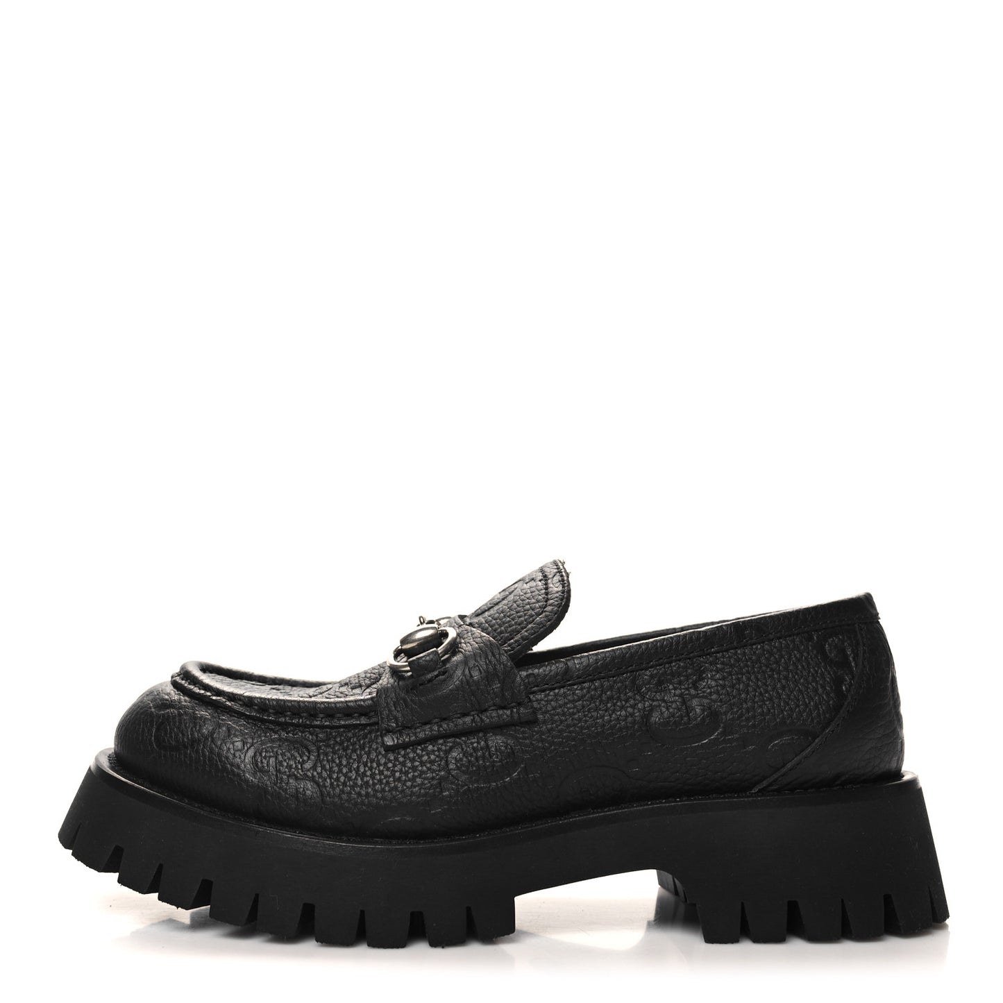 Piuma Calfskin GG Embossed Womens Horsebit Rock 20mm Loafers 38 Black