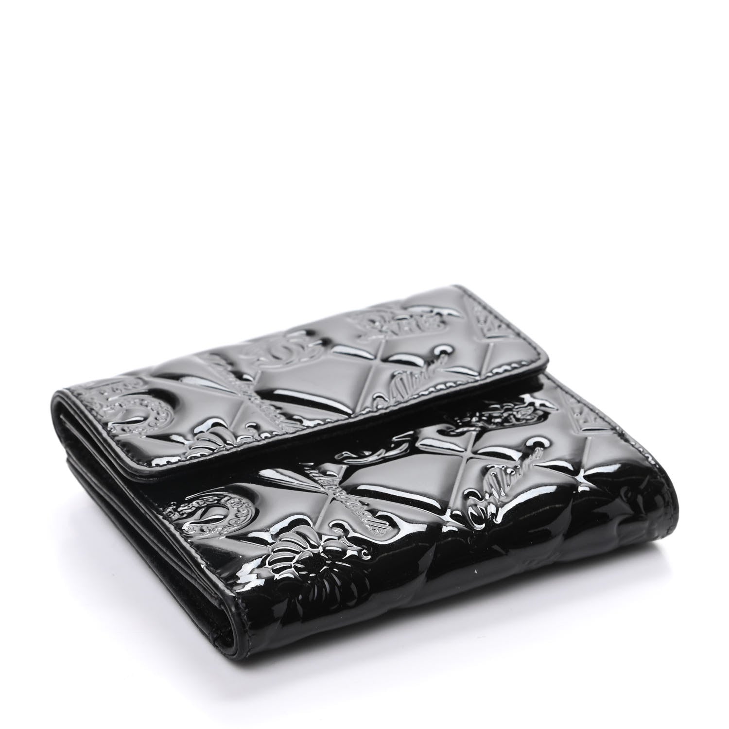Chanel Patent Calfskin Lucky Symbols Compact French Flap Wallet Black 4 of 9