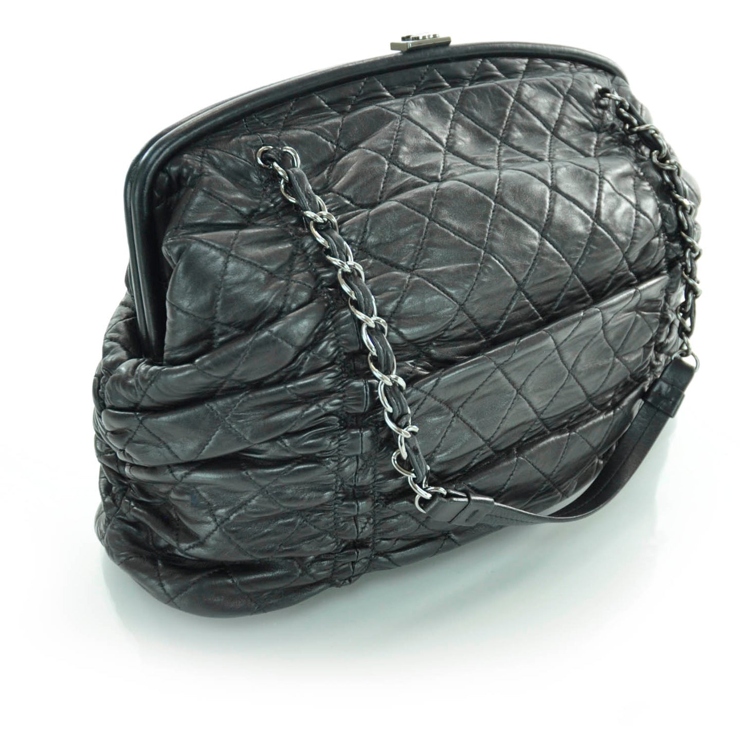 Lambskin Quilted Sharpei Frame Tote Black