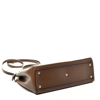 Fendi Vitello Morgan Fabric Jacquard Pequin Medium Peekaboo Iconic Satchel Foresta Tobacco Black 5 of 10