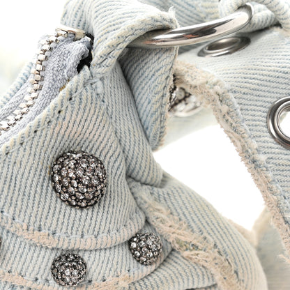 Balenciaga Washed Frayed Denim Crystal XS Le Cagole Shoulder Bag Pale Blue 11 of 11