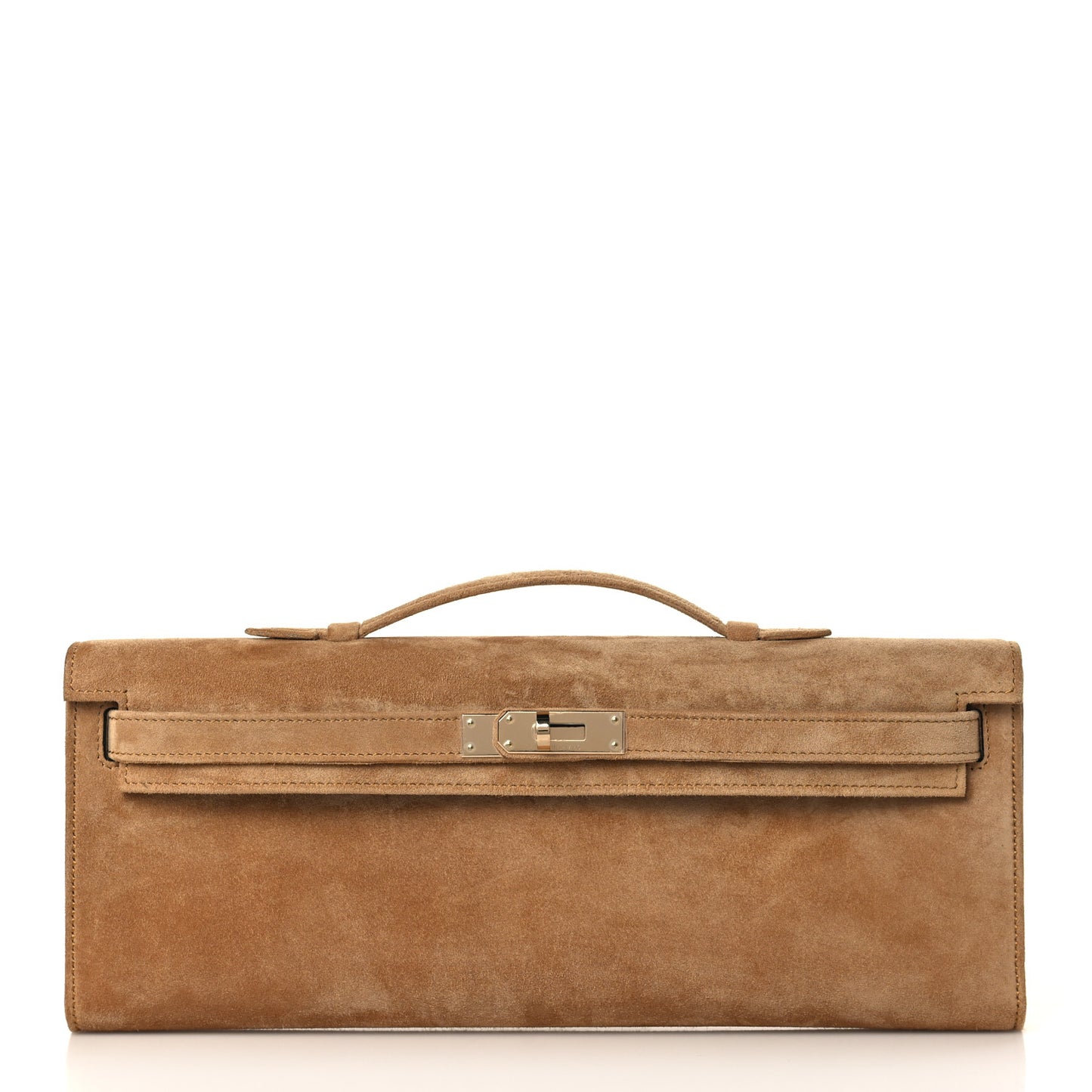 Veau Doblis Suede Kelly Cut Clutch Pochette Ocre