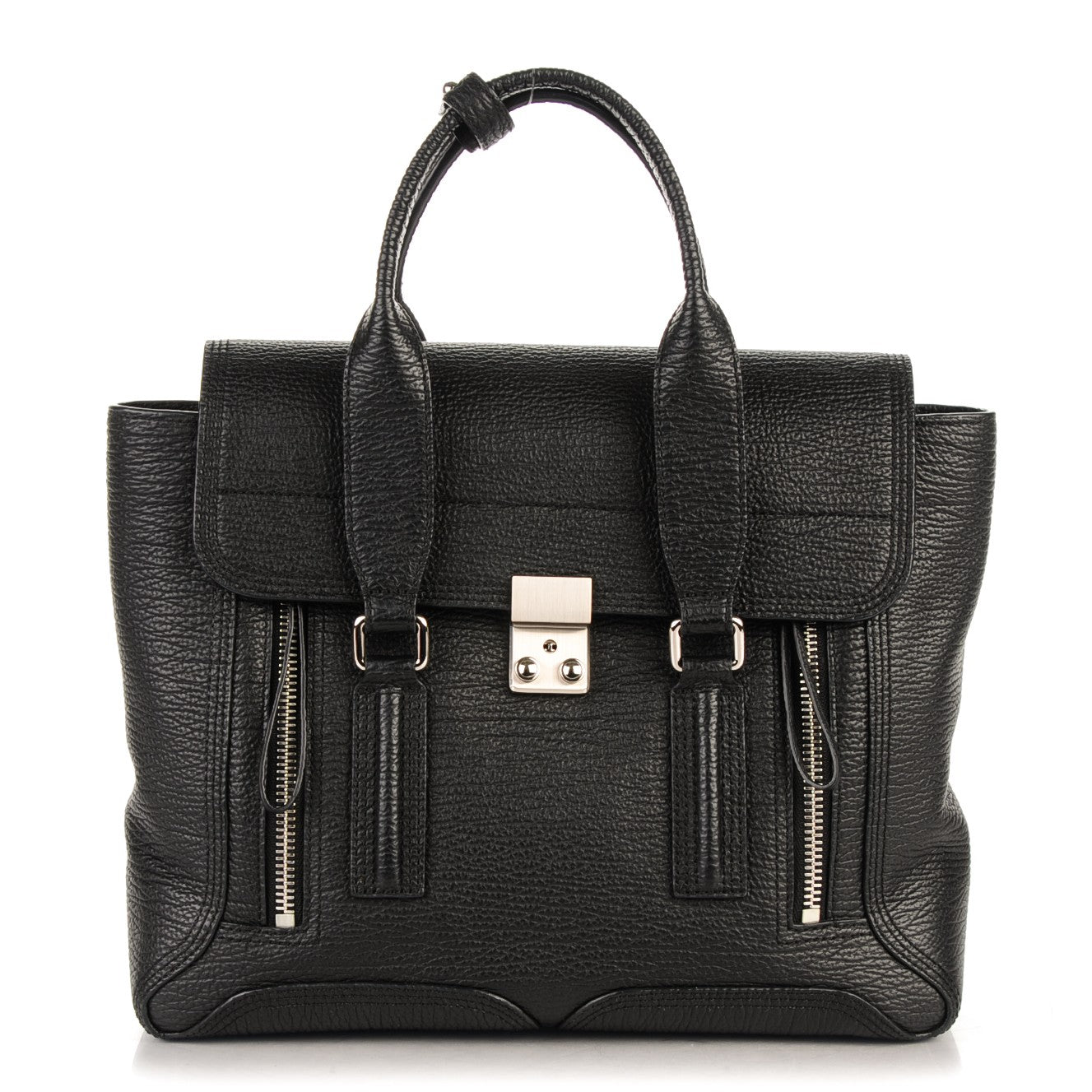 3.1 Phillip Lim 3.1 Textured Calfskin Medium Pashli Satchel Black 1 of 8