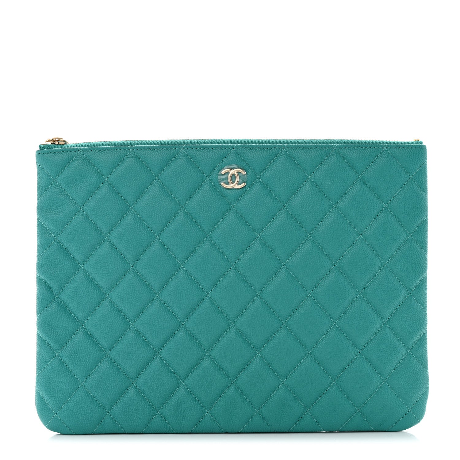Chanel Caviar Quilted Medium Cosmetic Case Turquoise 1 of 8