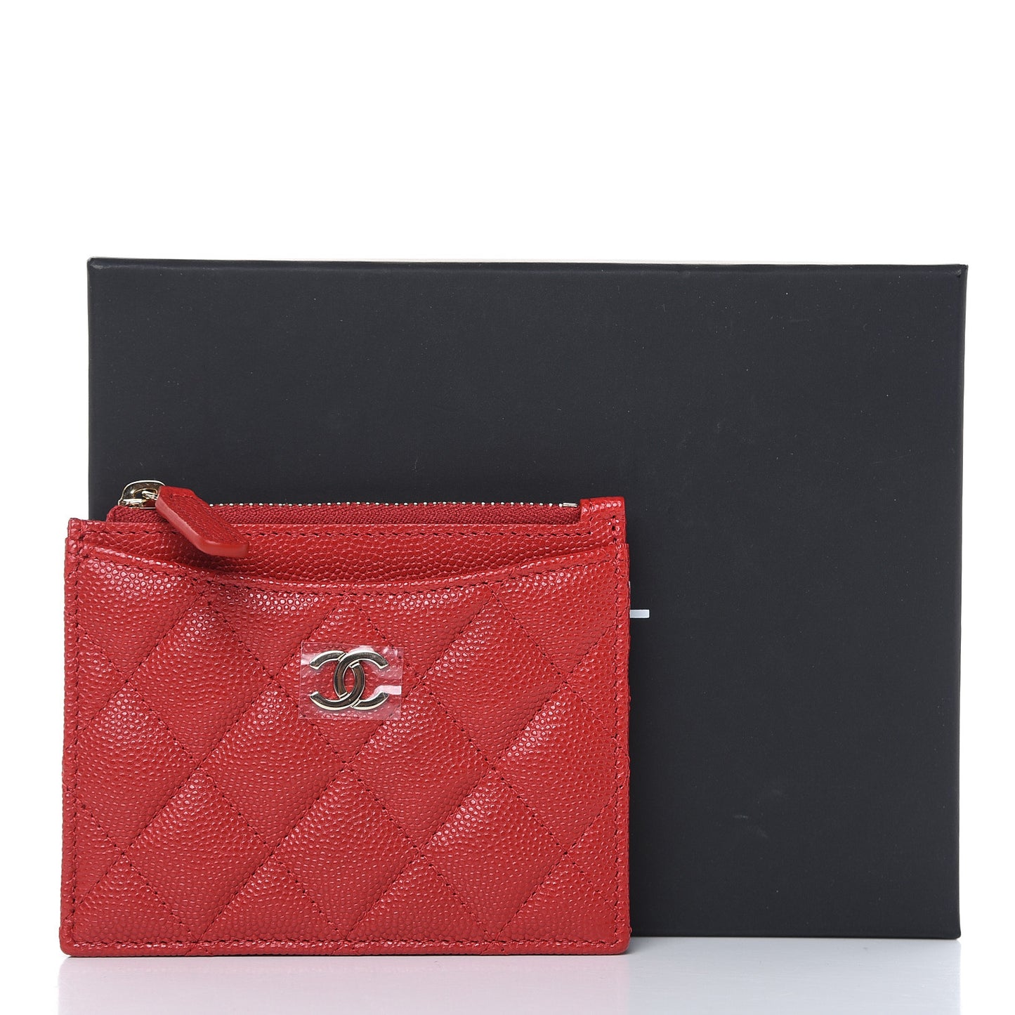 Caviar Quilted CC Zip Card Holder Red