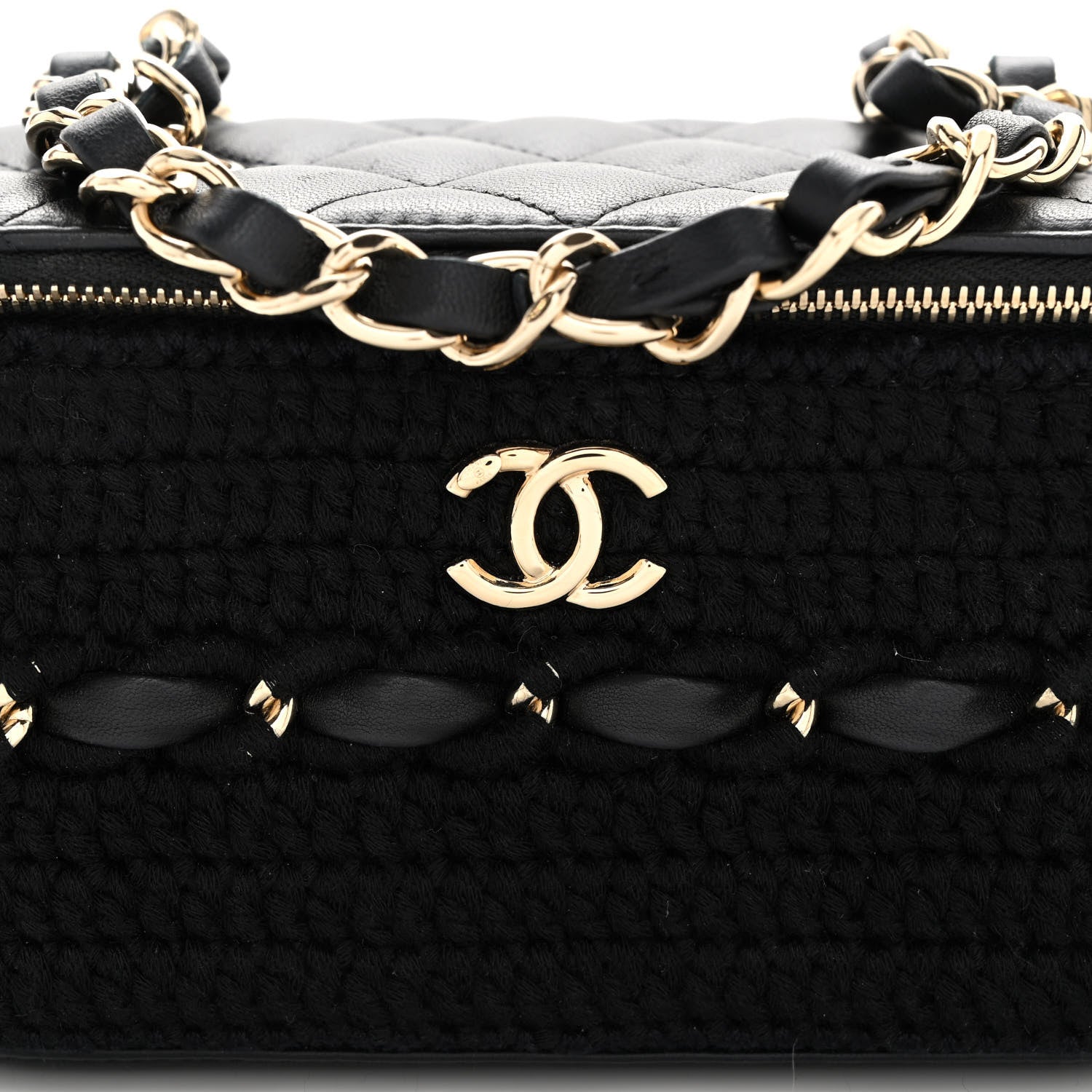 Chanel Lambskin Crochet Quilted Small Vanity Case With Chain Black 6 of 10