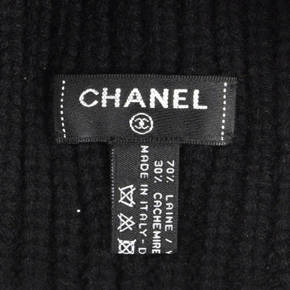 Chanel Wool Cashmere CC Beanie Hat Light Black White 5 of 5