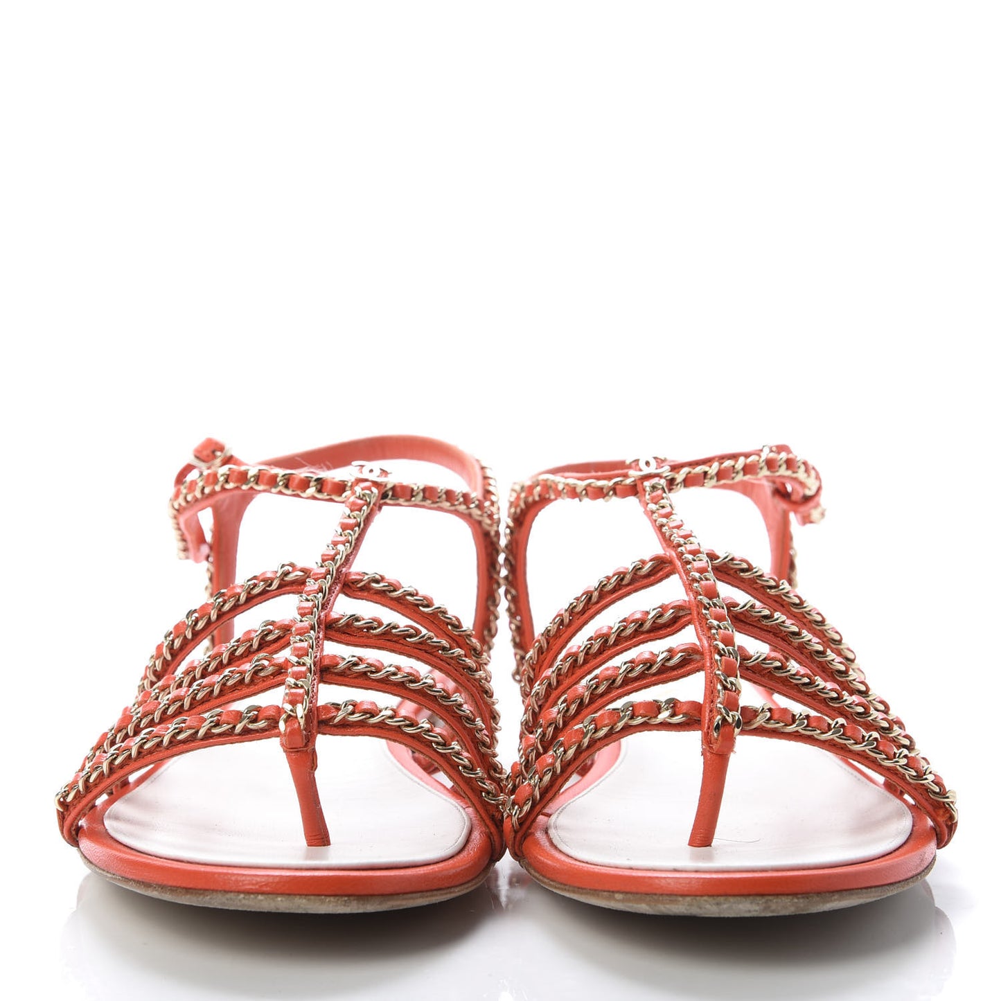 Kid Chain CC Logo Thong Sandals 39 Orange