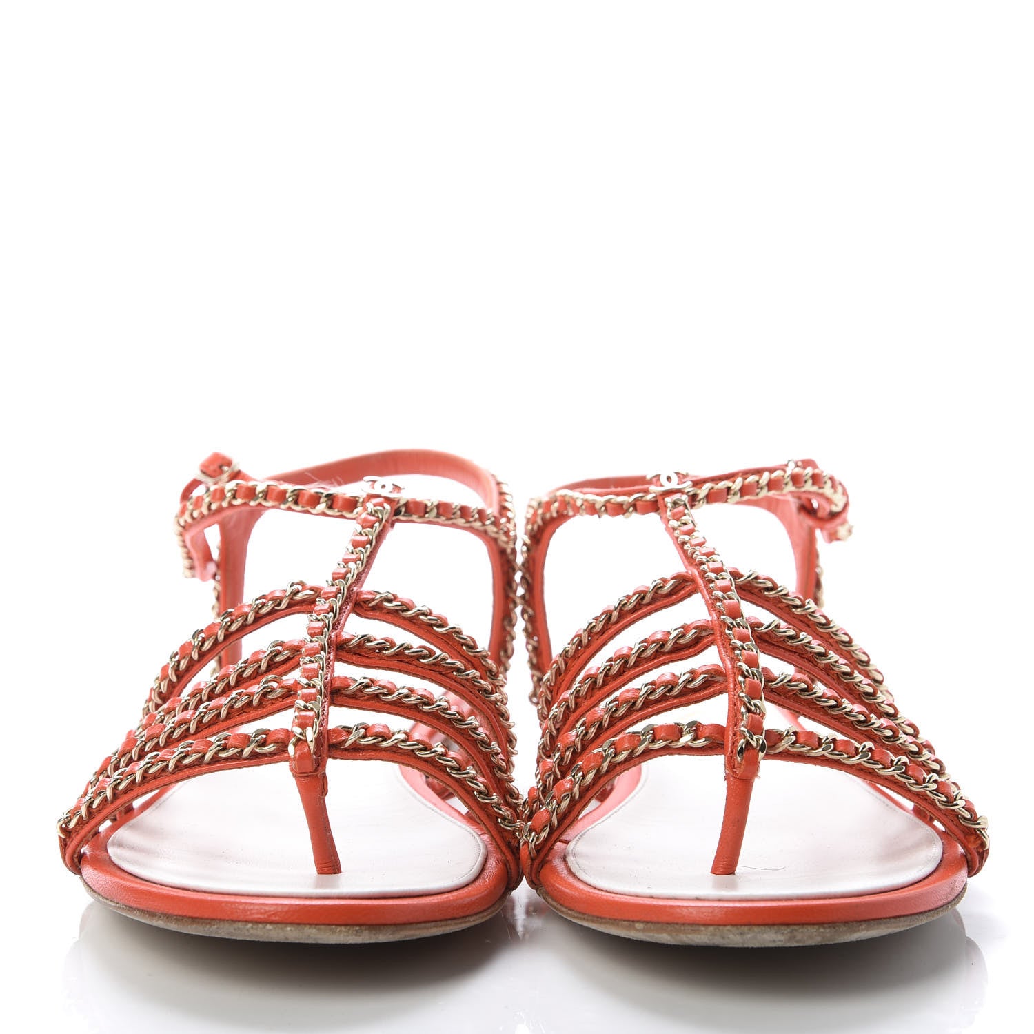 Chanel Kid Chain CC Logo Thong Sandals 39 Orange 2 of 9