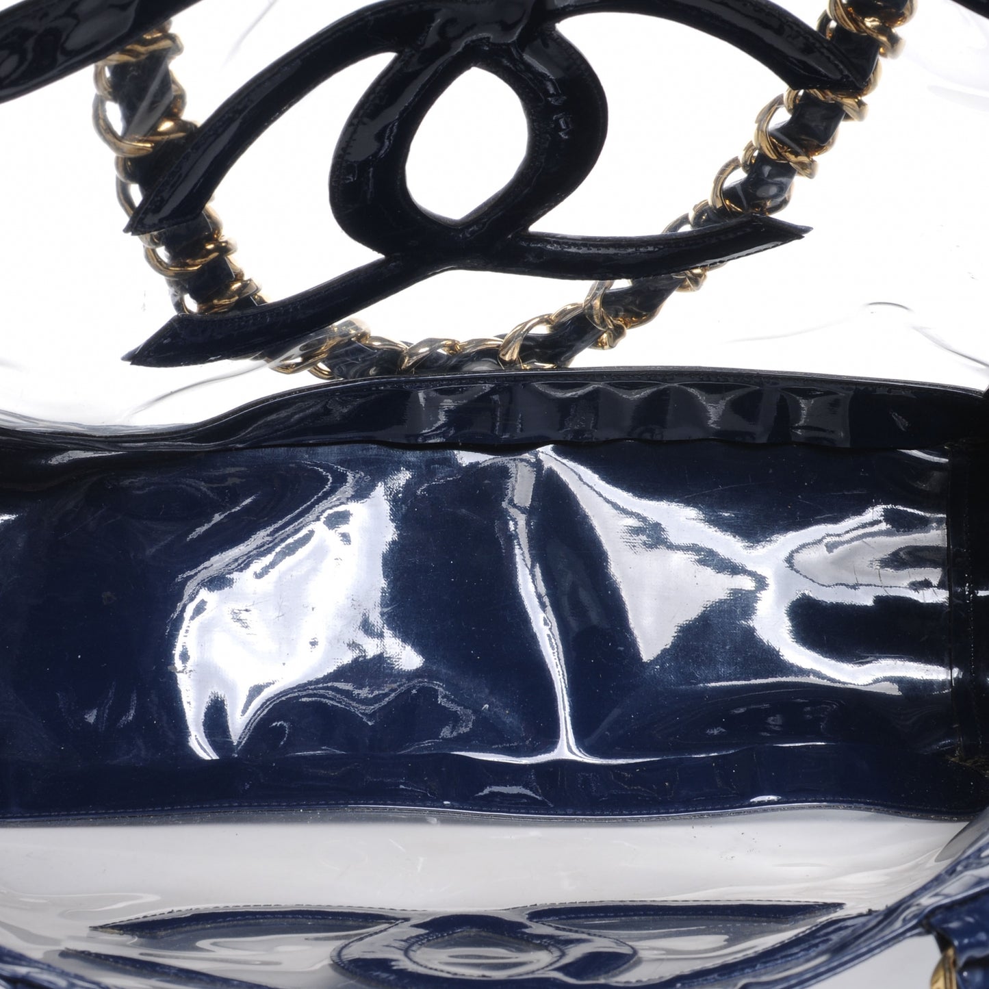 Vinyl Transparent XL Jumbo CC Chain Tote Navy