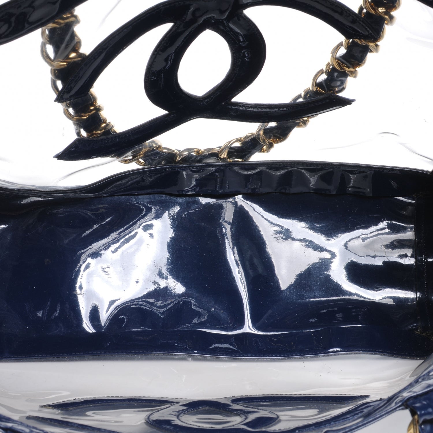Chanel Vinyl Transparent XL Jumbo CC Chain Tote Navy 7 of 8