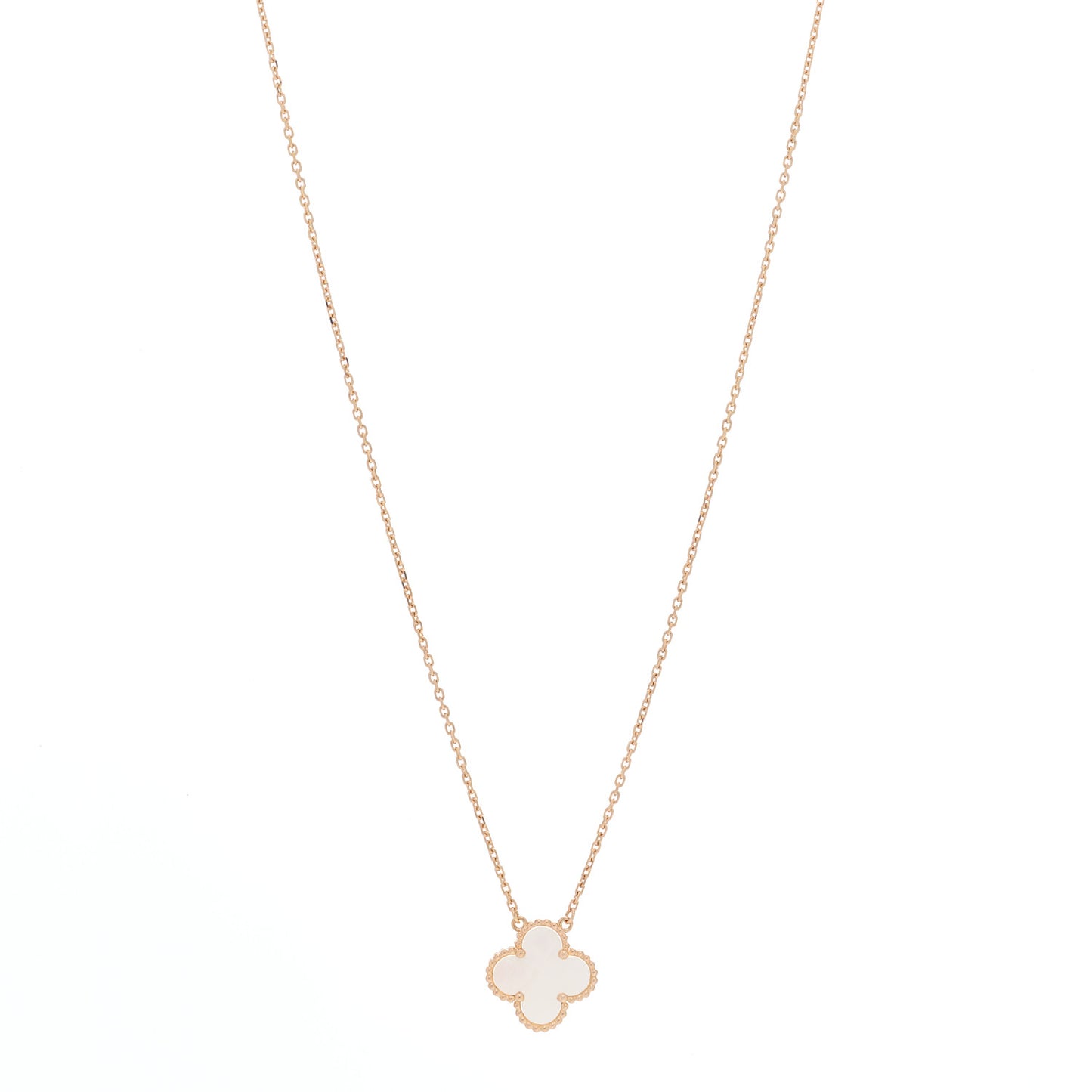 18K Rose Gold Mother of Pearl Vintage Alhambra Pendant Necklace