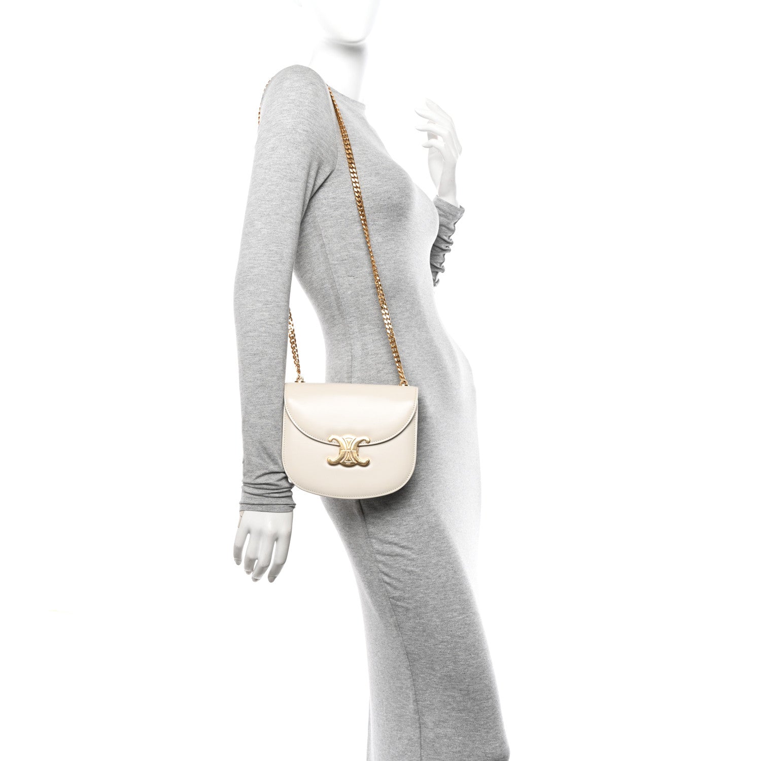 Celine Shiny Calfskin Triomphe Chain Besace Clea White 2 of 9