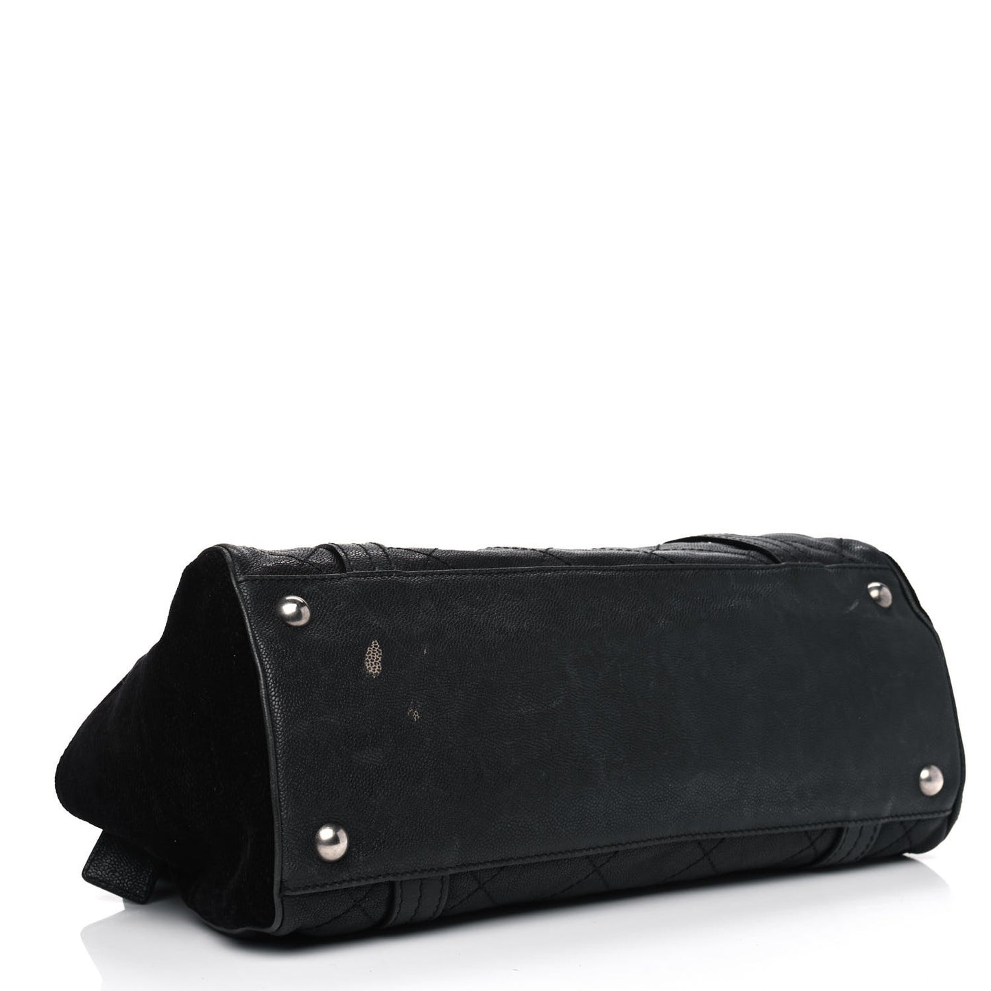 Caviar Fabric Diamond Stitched Mademoiselle Shoulder Bag Black