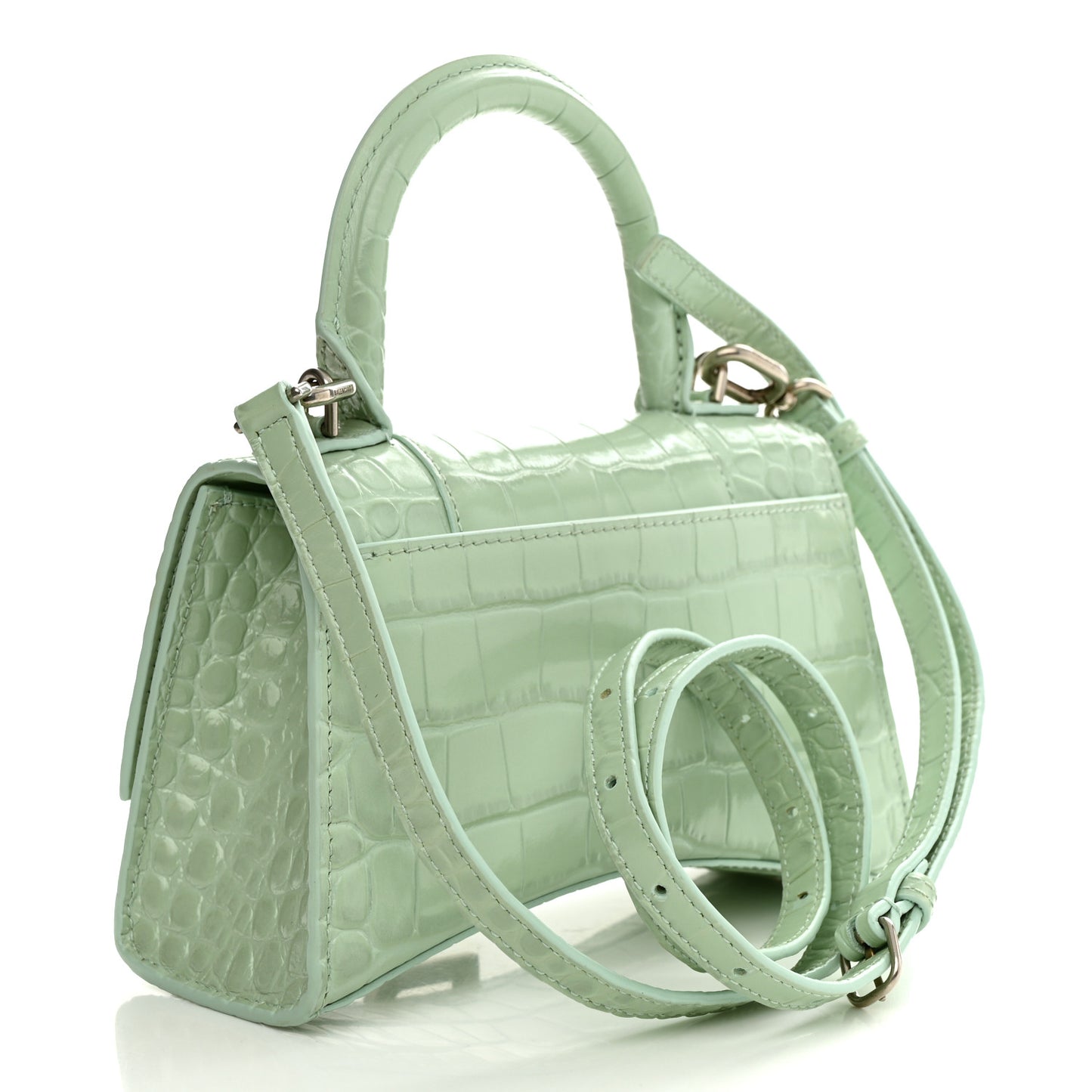 Shiny Calfskin Crocodile Embossed Hourglass Top Handle Bag XS Light Green