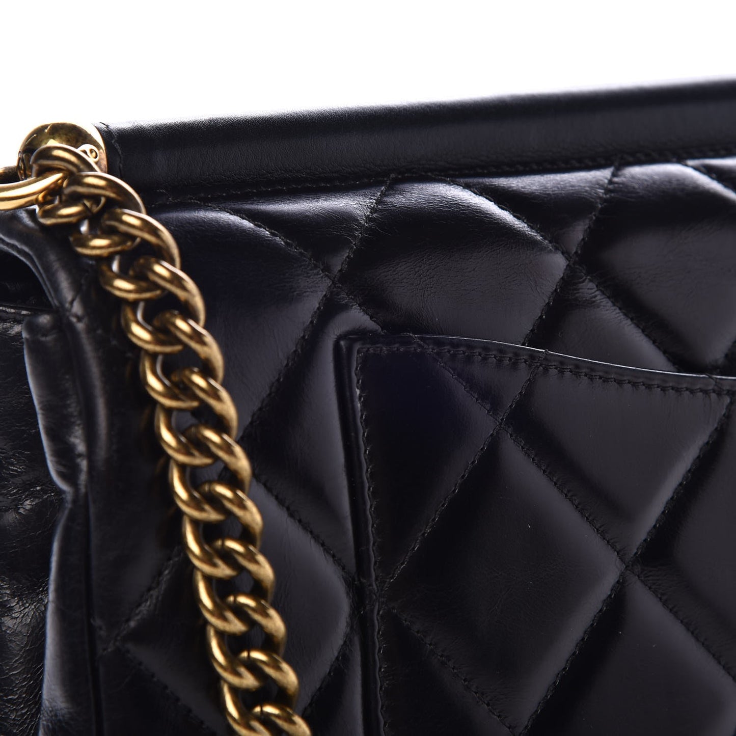 Calfskin Quilted Gold Bar Flap Black