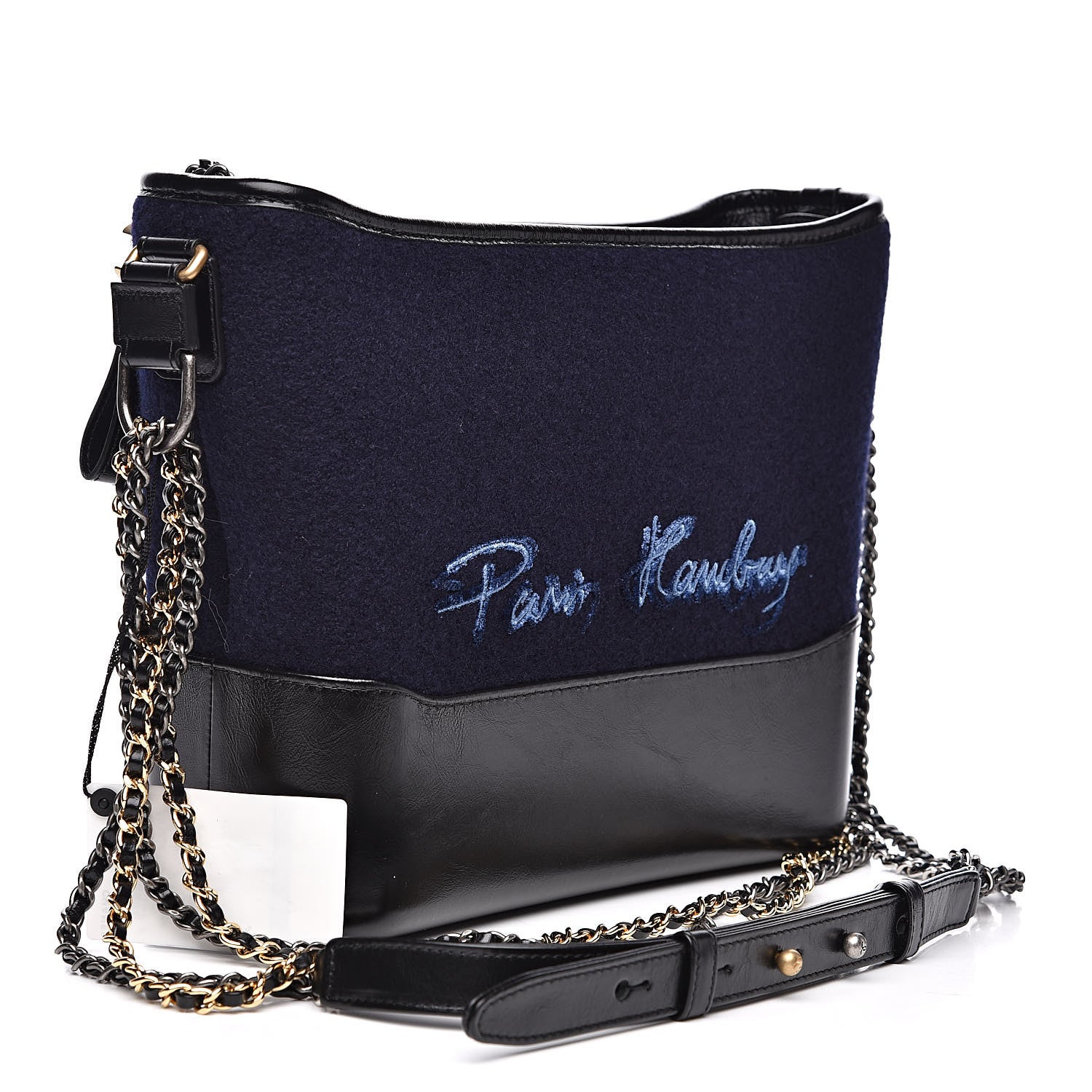 Chanel Wool Embroidered Medium Gabrielle Hobo Dark Navy Blue 3 of 11