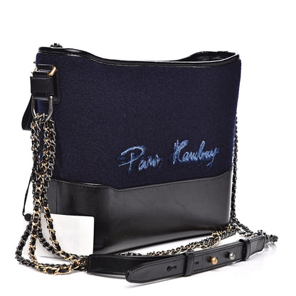 Chanel Wool Embroidered Medium Gabrielle Hobo Dark Navy Blue 3 of 11