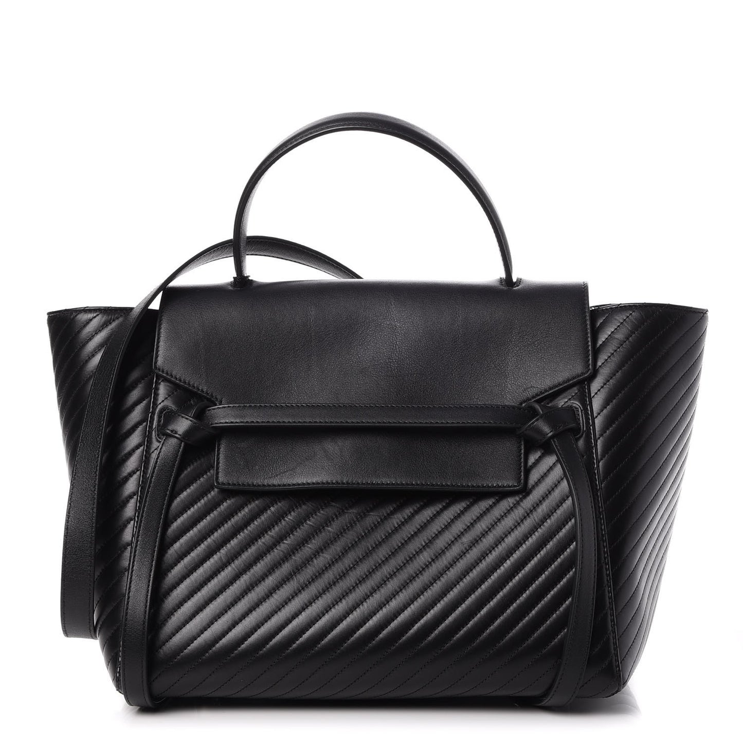 Calfskin Diagonal Quilted Mini Belt Bag Black