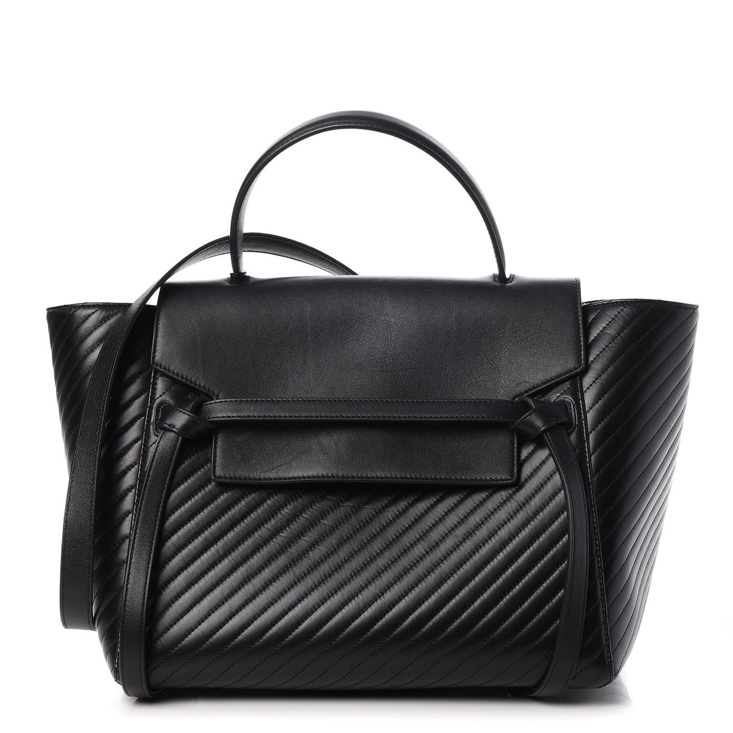 Celine Calfskin Diagonal Quilted Mini Belt Bag Black 1 of 8