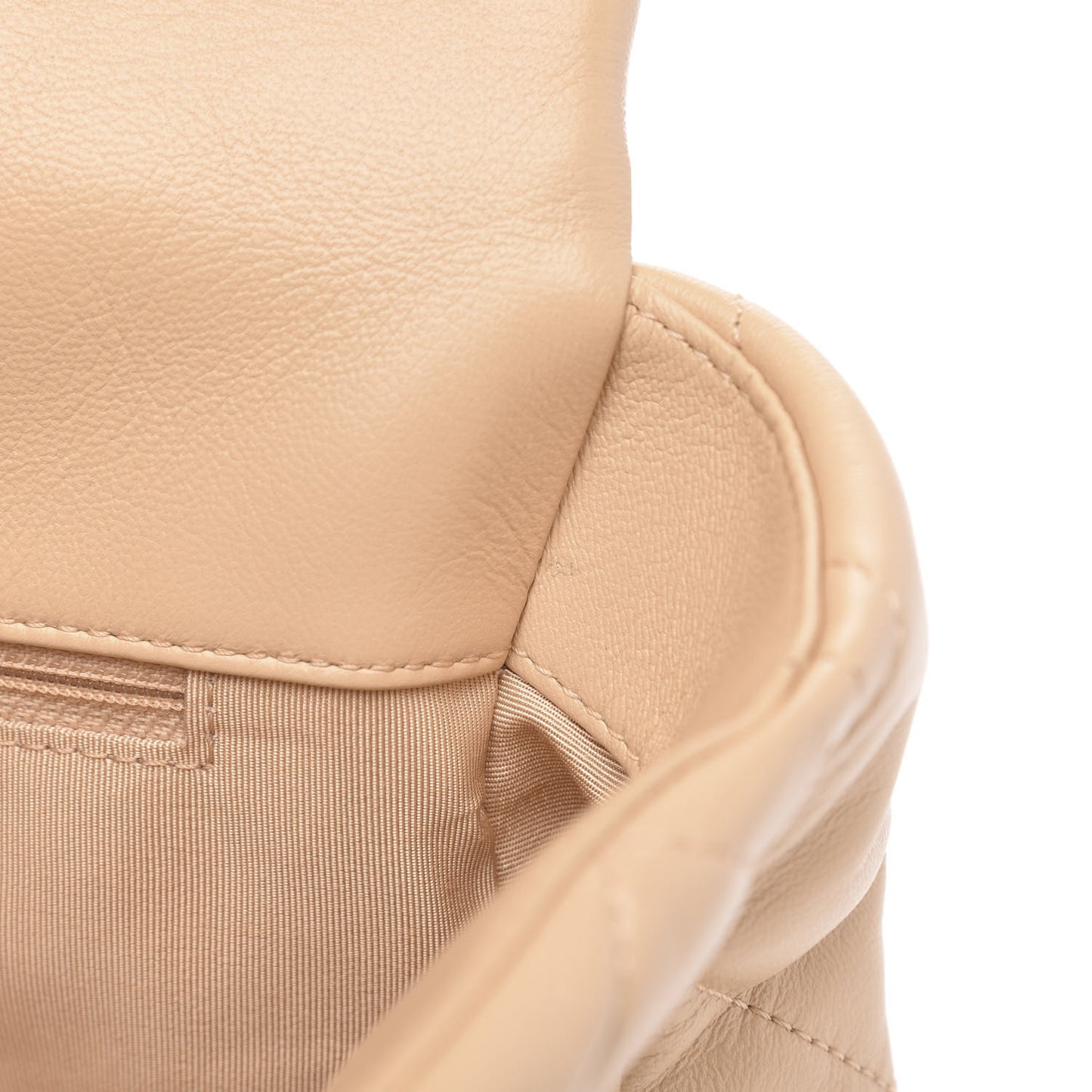 Shiny Goatskin Quilted Large 19 Flap Beige