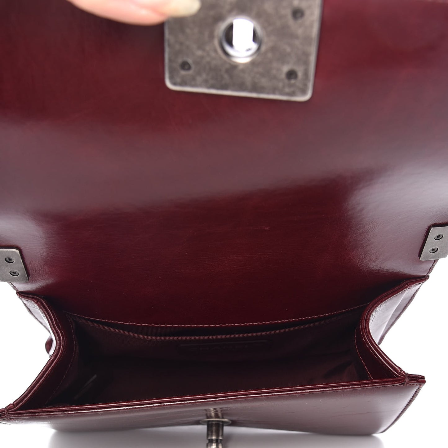 Glazed Calfskin Quilted Small Boy Chained Flap Burgundy