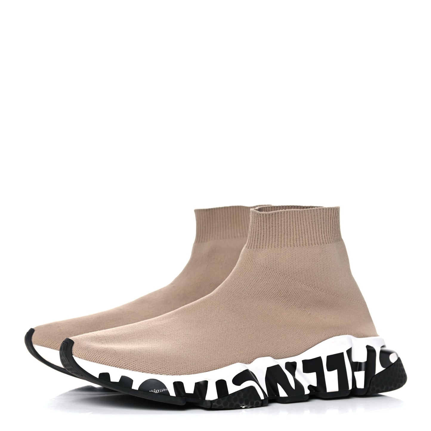 Neoprene Knit Womens Speed Graffiti Sneakers 38 Beige White Black
