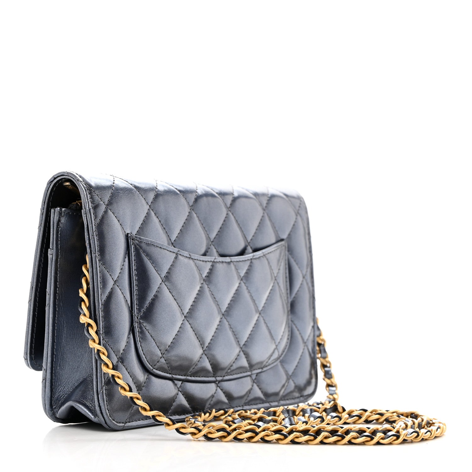 Chanel Metallic Lambskin Wallet On Chain WOC Dark Blue 4 of 11