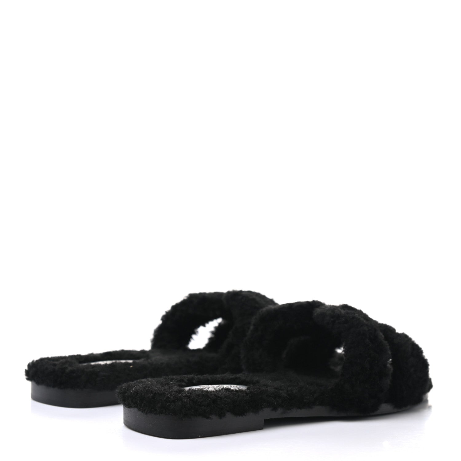 Hermes Woolskin Oran Sandals 37 Black 4 of 8