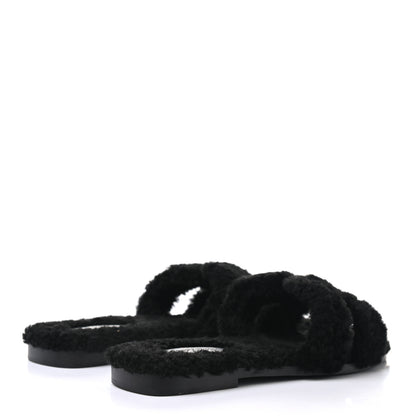 Hermes Woolskin Oran Sandals 37 Black 4 of 8