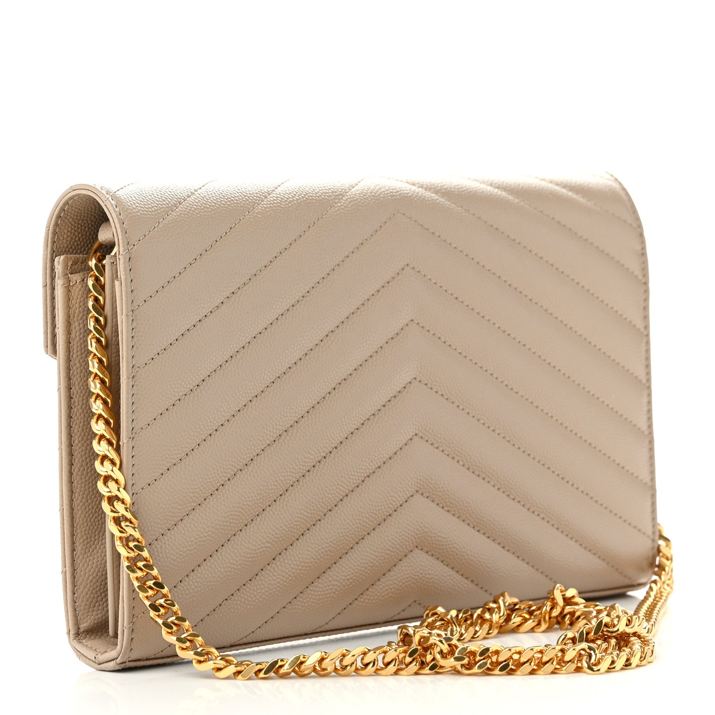 Grain De Poudre Matelasse Chevron Monogram Chain Wallet Dark Beige