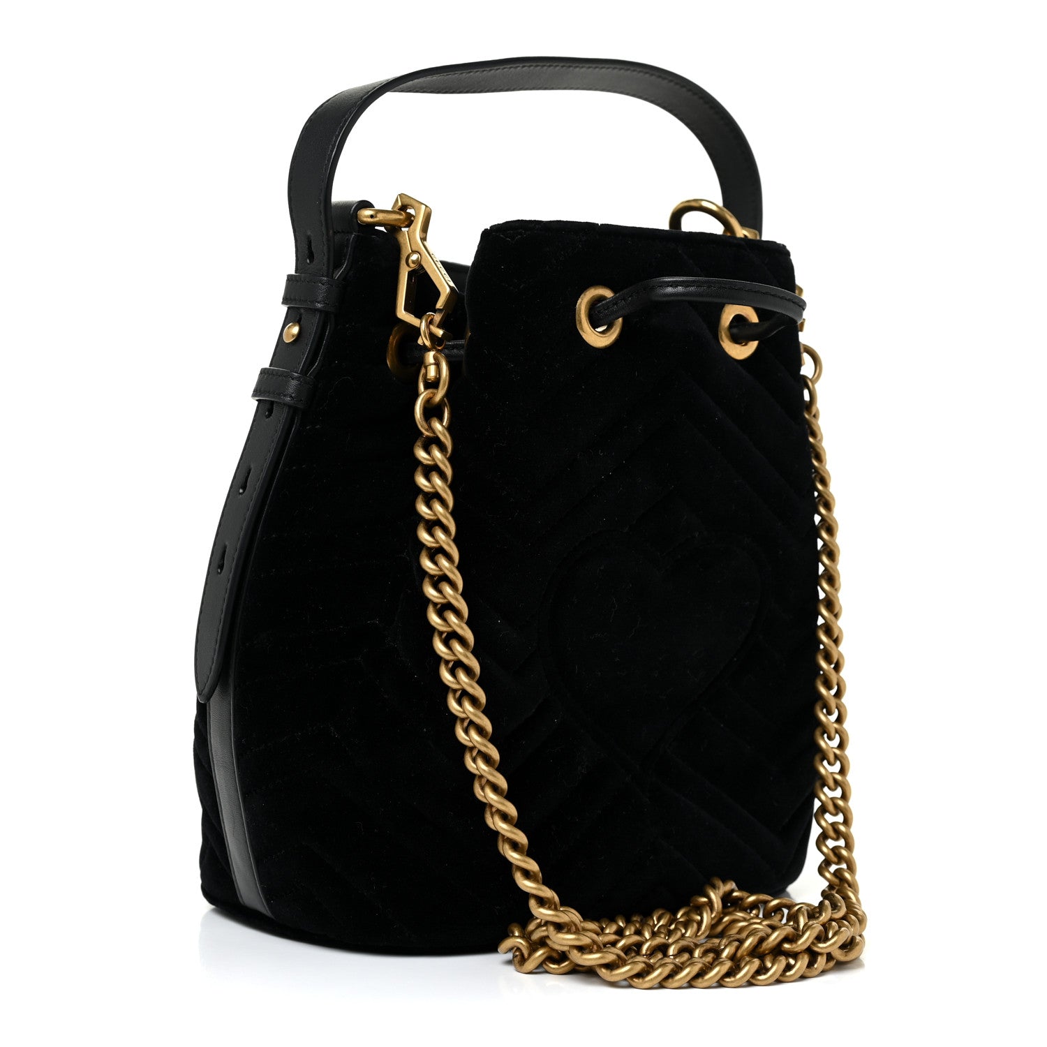 Gucci Velvet Matelasse GG Marmont Bucket Bag Black 3 of 12