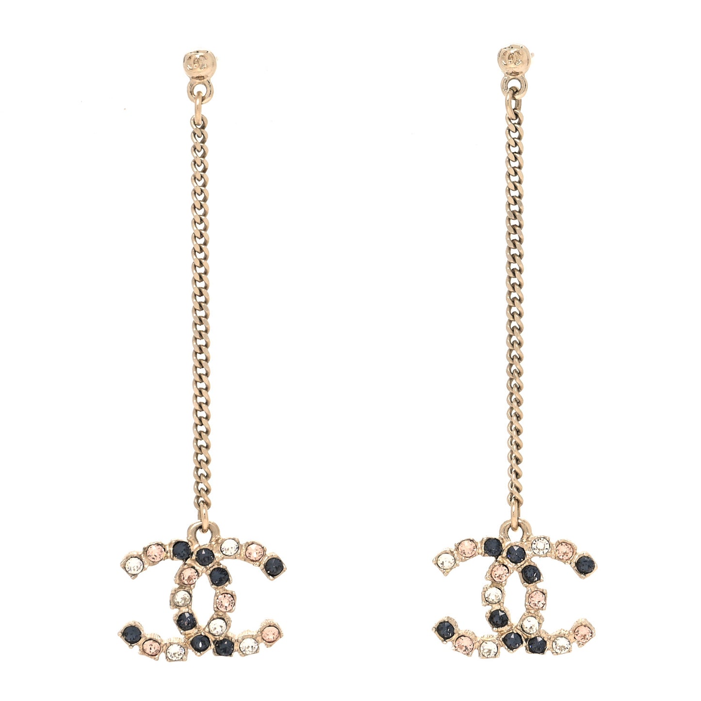 Crystal CC Drop Earrings Pink Grey Gold