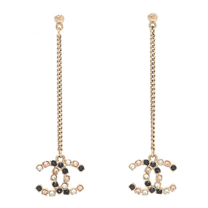 Chanel Crystal CC Drop Earrings Pink Grey Gold 1 of 4