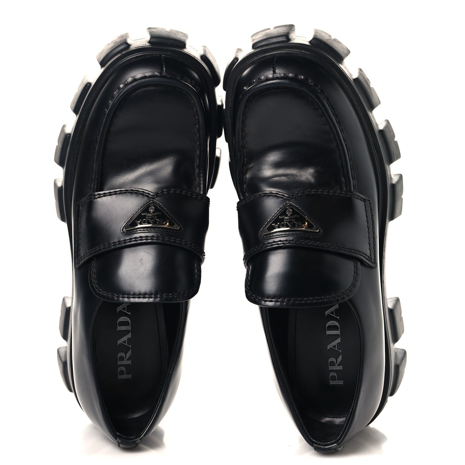 Prada Spazzolato Rois Metal Triangle Logo Mens Monolith 60mm Loafers 6 Black 2 of 11