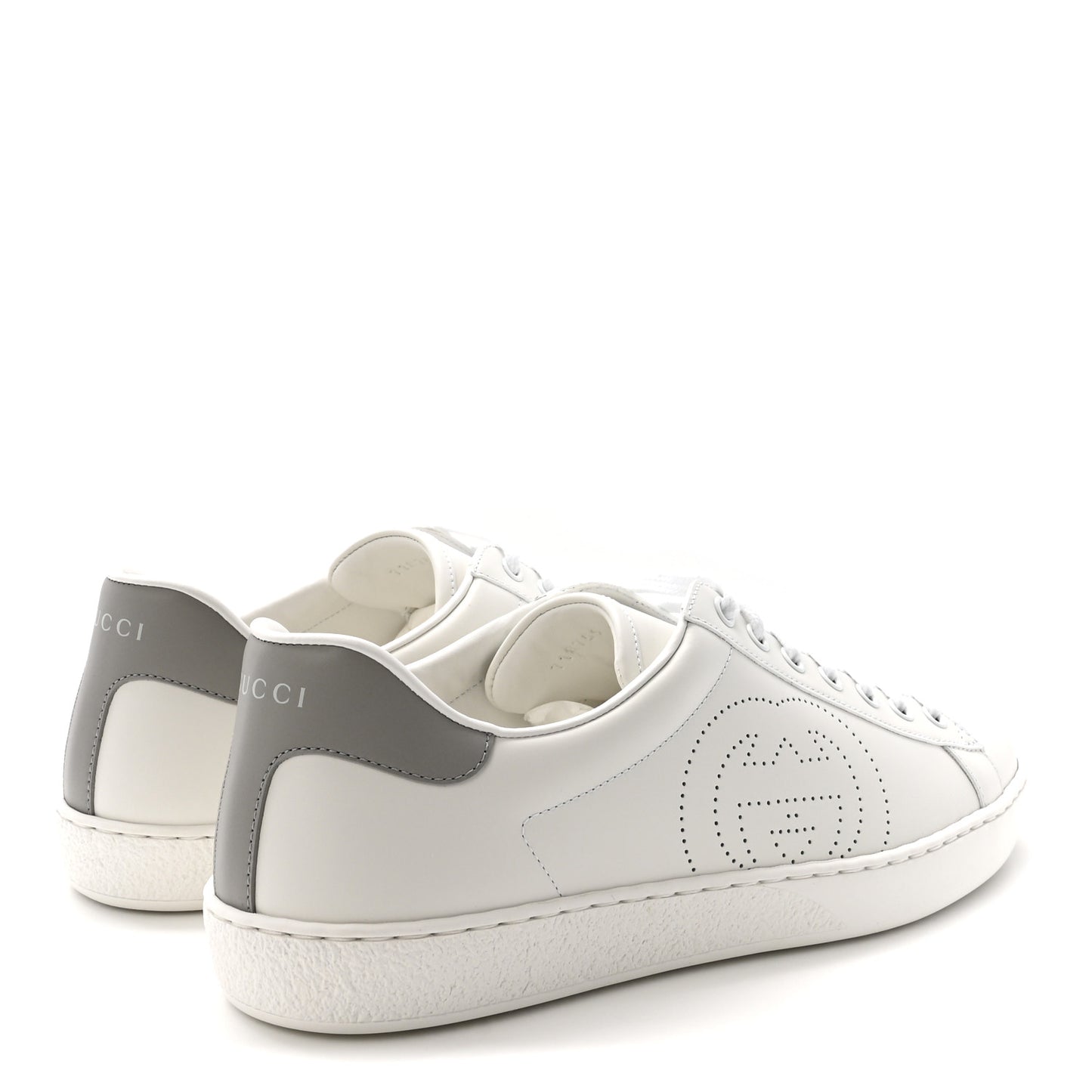 Calfskin Interlocking G Perforated Mens Ace Sneakers 10 White Grey Sky