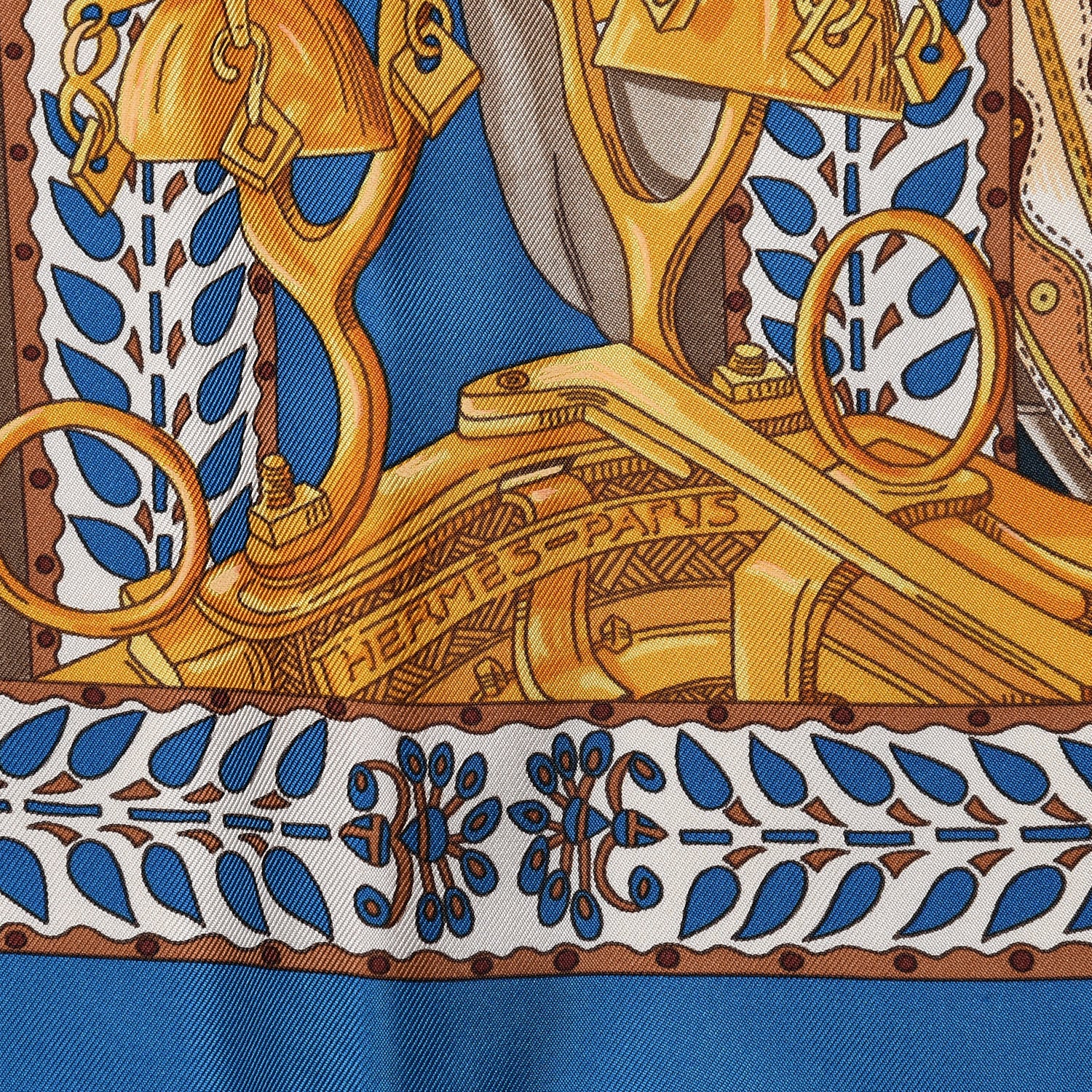Hermes Silk La Danse Du Cheval Scarf 90 Petrole Ivory Vieil Or 4 of 6