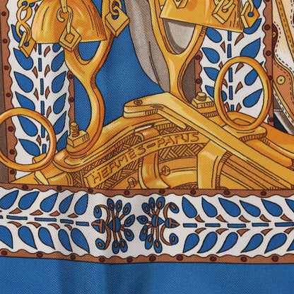 Hermes Silk La Danse Du Cheval Scarf 90 Petrole Ivory Vieil Or 4 of 6