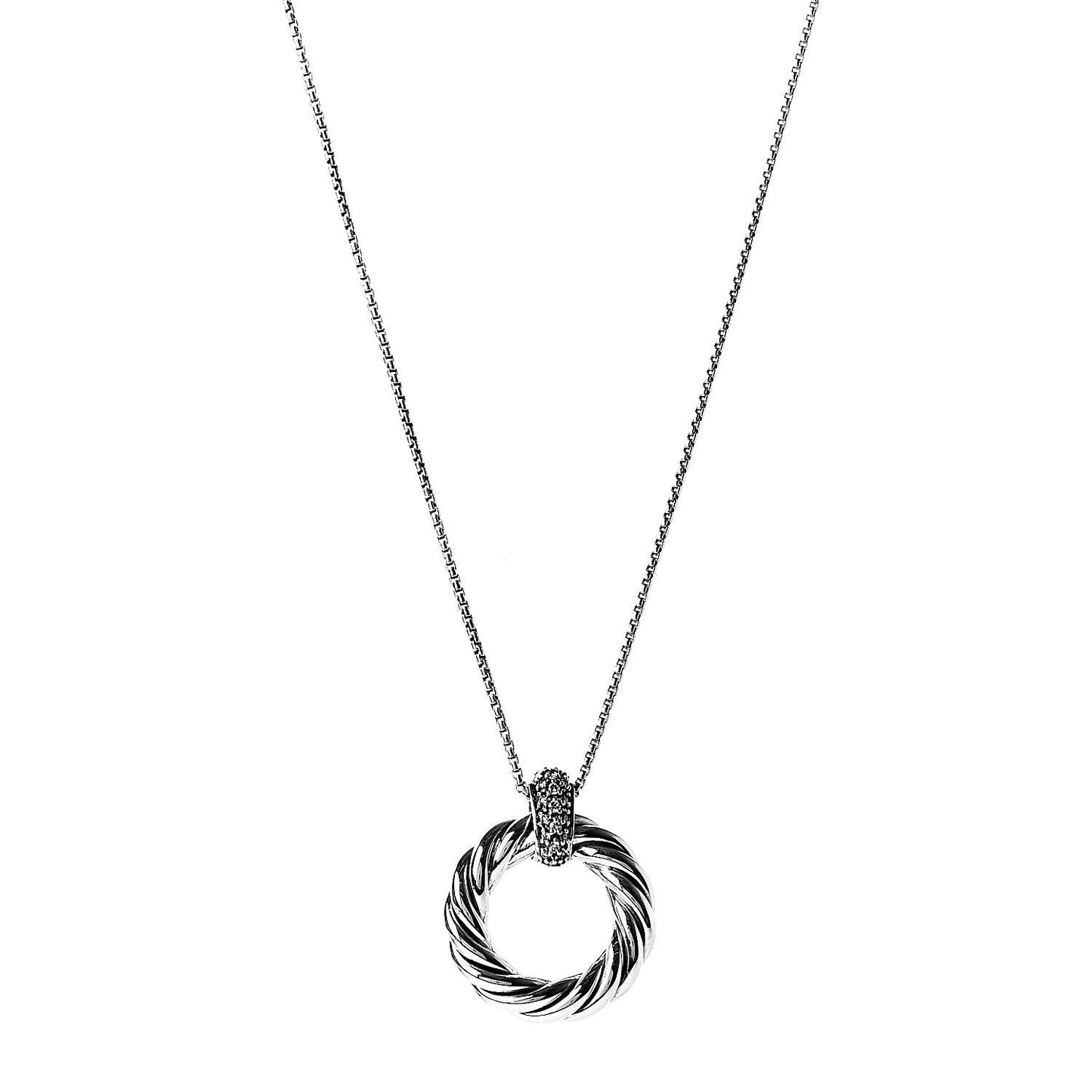 Sterling Silver Diamond Small Cable Classics Pendant Necklace