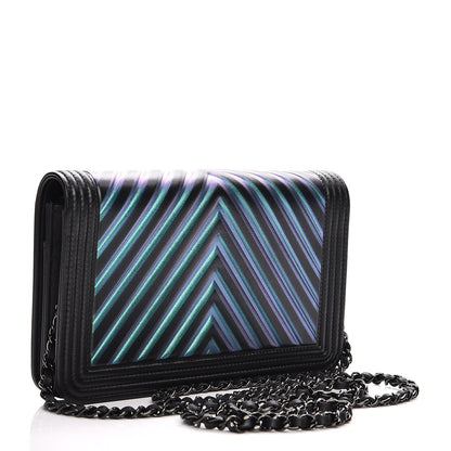 Chanel Calfskin Painted Chevron Embossed Boy Wallet On Chain WOC Black 3 of 11