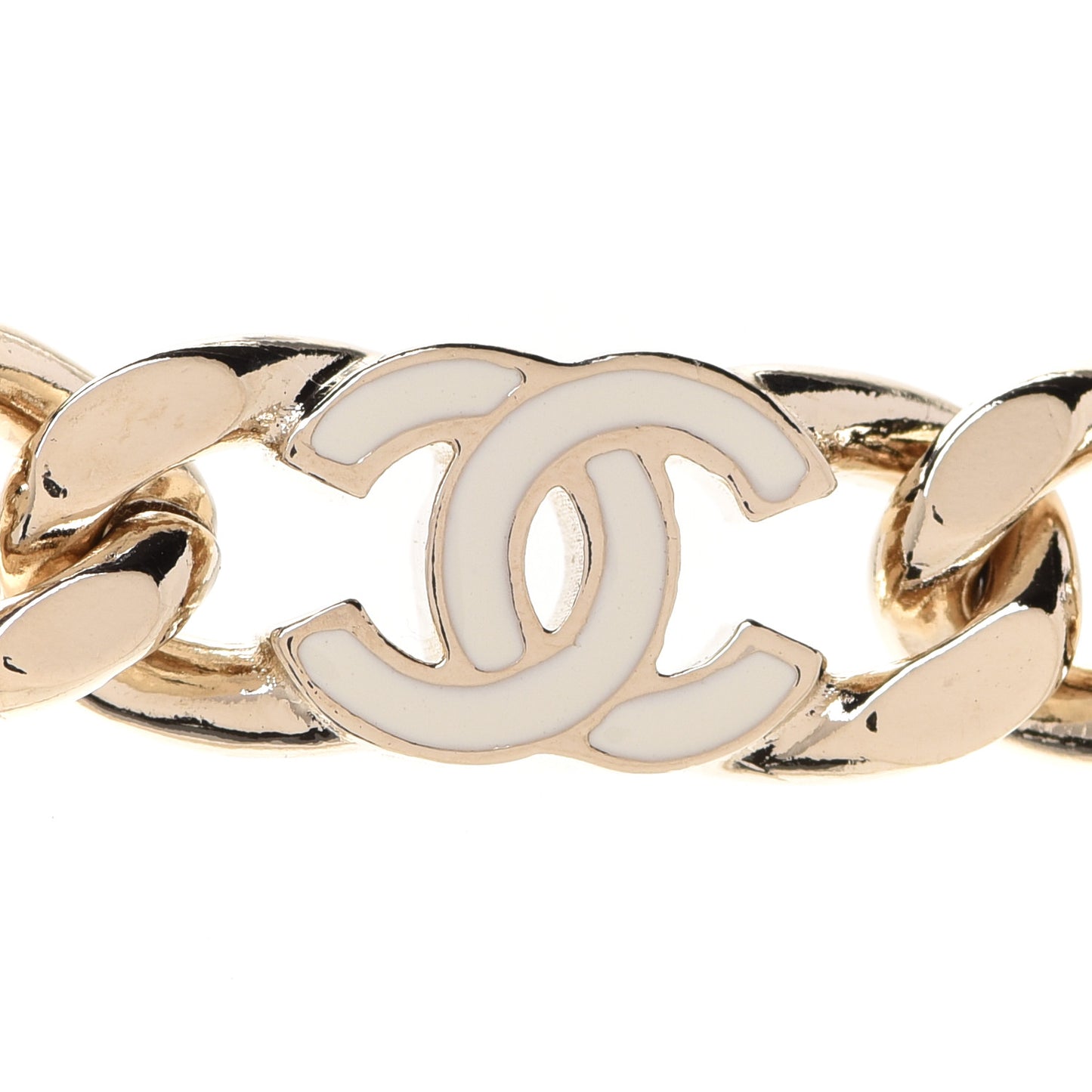 Metal Enamel Chain CC Choker Gold White